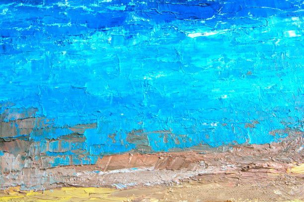 蓝色油画，特写。画布上的油彩。画布上的油彩。片段。纹理绘画。抽象艺术背景。油漆的粗糙笔触图片下载