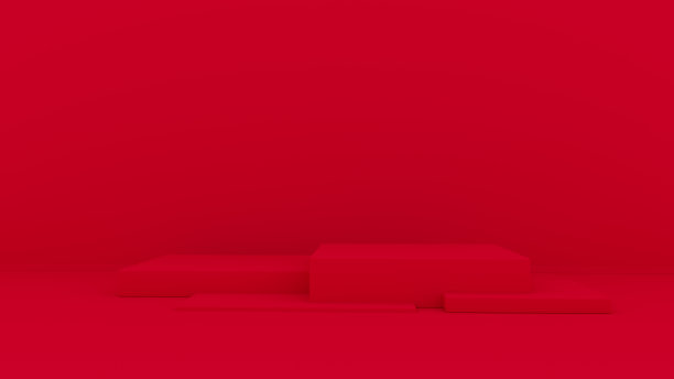 3d抽象背景渲染。粉色产品展示平台。室内讲台的地方。空白装饰模板设计。图片下载