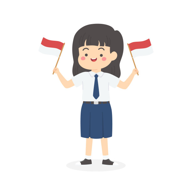 印度尼西亚独立日学校的孩子们举着旗帜卡通向量图片下载