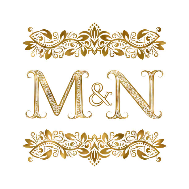 M和N vintage首字母符号。字母周围有装饰元素。皇室风格的婚礼或商业伙伴的字母组合。图片下载