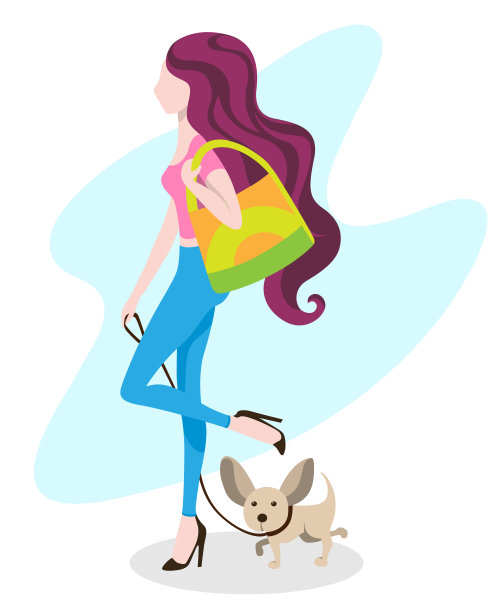 时尚苗条的女孩带着一只小狗图片下载