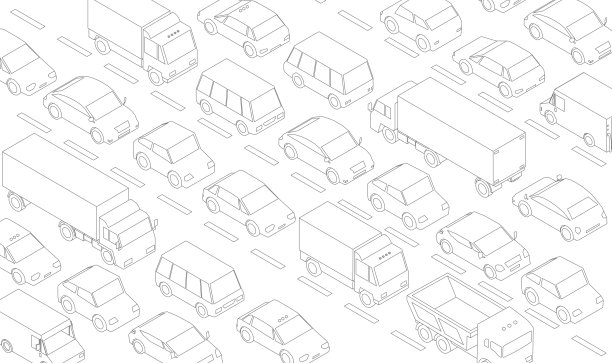 交通堵塞，汽车堵塞运输高速公路。很多车。灰色线条勾勒轮廓风格。背景单色矢量插图。图片下载