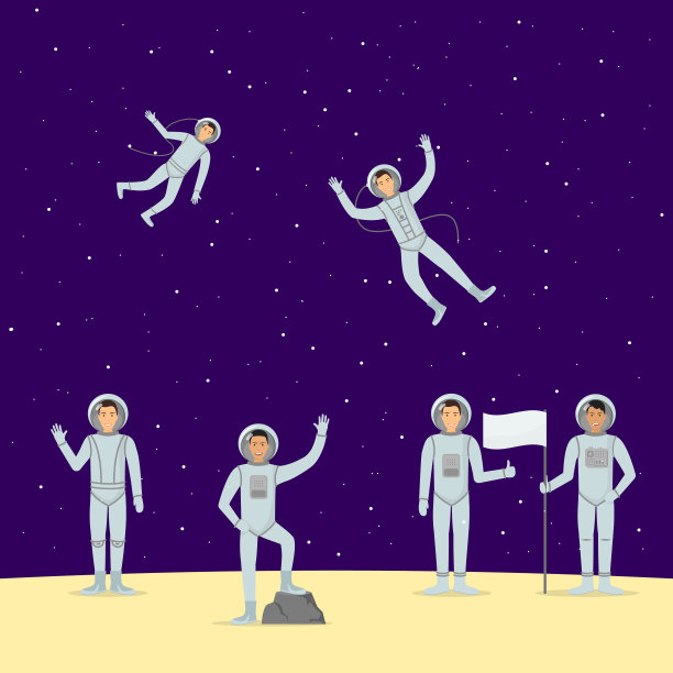 卡通人物宇航员人在不同的姿势设置。向量图片下载