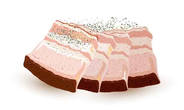 三文鱼片，高脂肪培根，猪油，银边肉，火腿，撒上黑胡椒图片下载