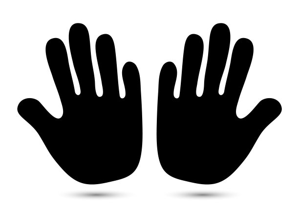 手的图标。在白色的背景上，人们伸出援手。警告手势和一个打开的手掌标签。V图片下载