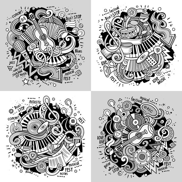 音乐卡通矢量涂鸦插图图片下载