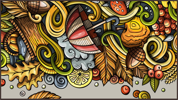 卡通可爱彩色手绘涂鸦秋季旗帜图片下载