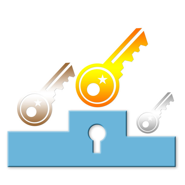 冠军的蓝色底座上有3个钥匙:小银、中铜和大金。白色背景上的插图。图片下载