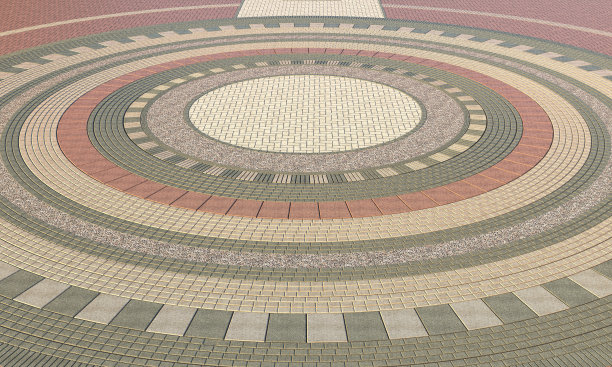 彩色圆形的鹅卵石路面。纹理的圆形铺装石。循环模式。3 d渲染插图。图片下载