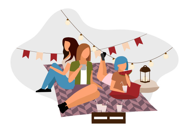 女孩野餐插画图片下载