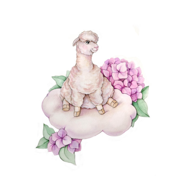 云中喇嘛和粉色绣球花。图片下载