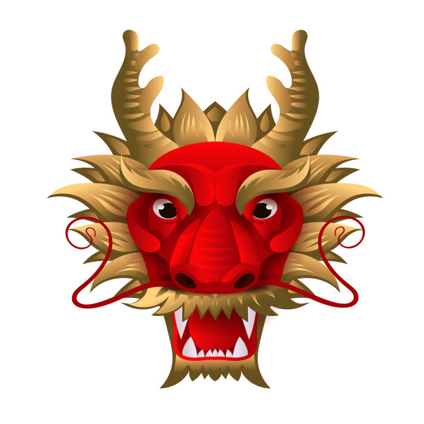白色背景上的中国龙头部素材图片