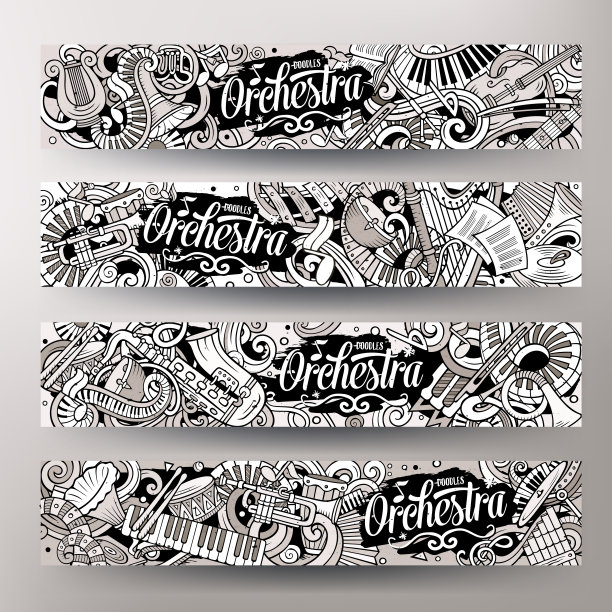 卡通可爱的矢量手绘涂鸦经典音乐横幅图片下载