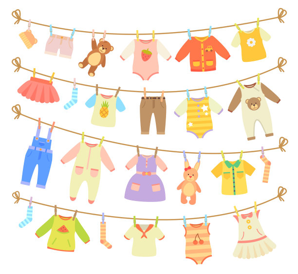 婴儿衣服挂在绳子孤立的插图图片下载