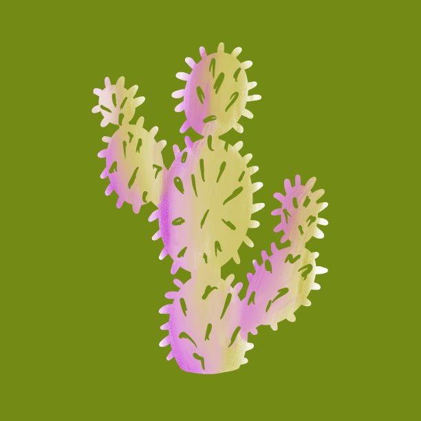 紫色的轮廓仙人掌在绿色的橄榄背景。数字绘制沙漠符号图片下载