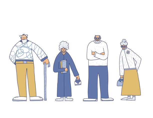 一群孤立的老人。矢量插图。图片下载