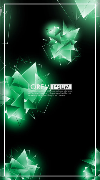 垂直三角形背景。三维三角形的抽象构成。现代几何绿色绝缘黑色背景图片下载