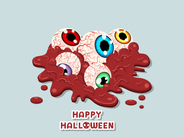 万圣节快乐。令人毛骨悚然的眼球。概念彩色卡通矢量设计。白底矢量图图片下载