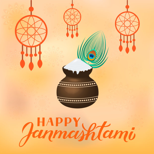 传统的印度教节日矢量插图与手字母快乐Janmashtami。易于编辑的模板排版海报，横幅，传单，邀请等。图片下载