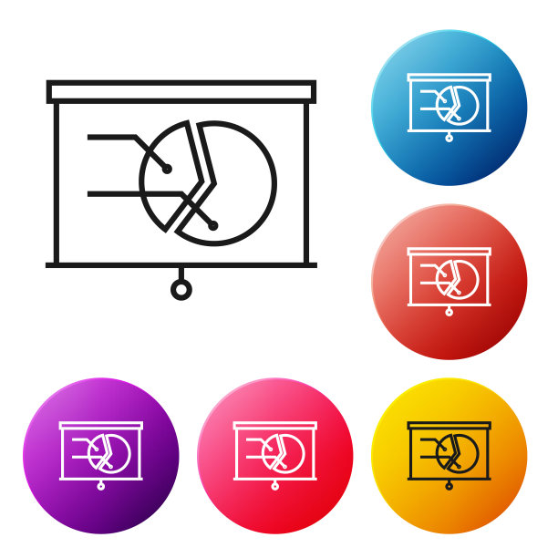 带有孤立在白色背景上的图表图标的黑线板。报告文本文件图标。会计的迹象。审计、分析规划。设置彩色圆形按钮图标。矢量图图片下载