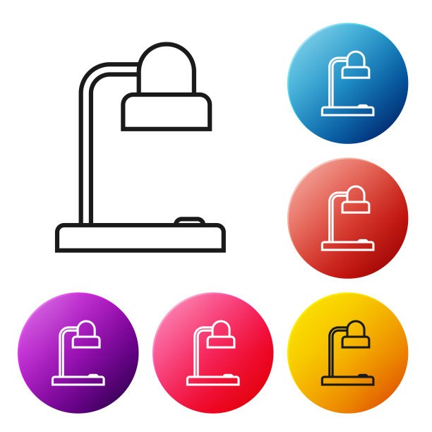 在白色背景上孤立的台灯图标。表办公室灯。设置彩色圆形按钮图标。矢量图图片下载