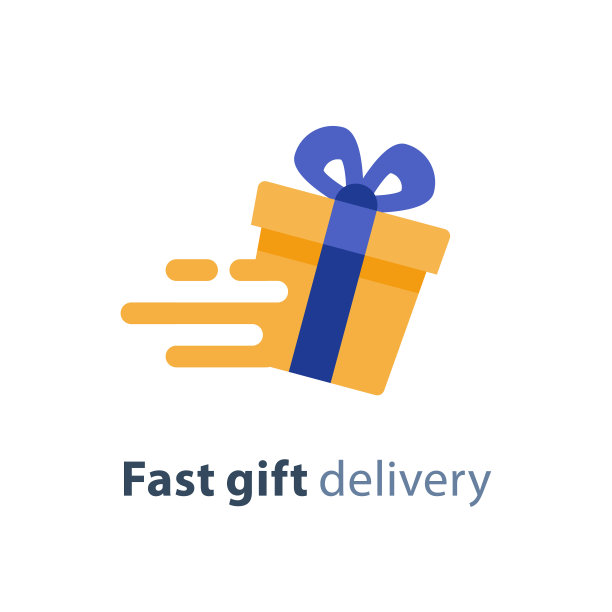 礼品盒在运动图标，快速礼品递送服务，呈现快速解决方案，矢量插图图片下载