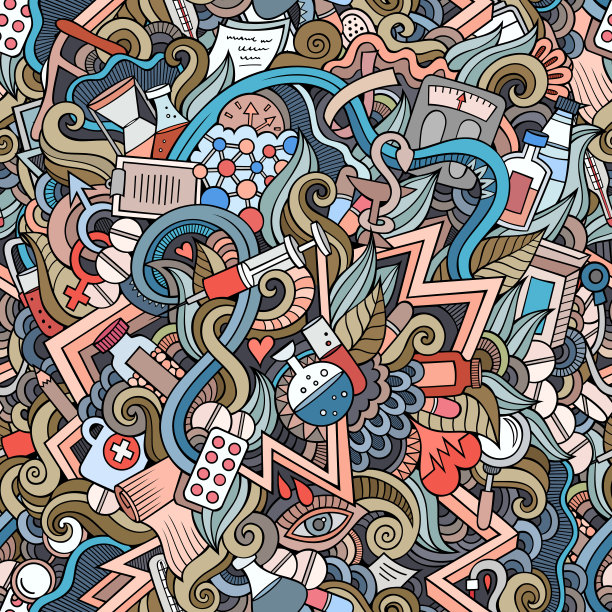 卡通可爱的涂鸦手绘医疗无缝图案图片下载