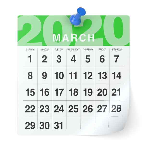 2020年3月日历。孤立在白色背景。3D插图图片下载