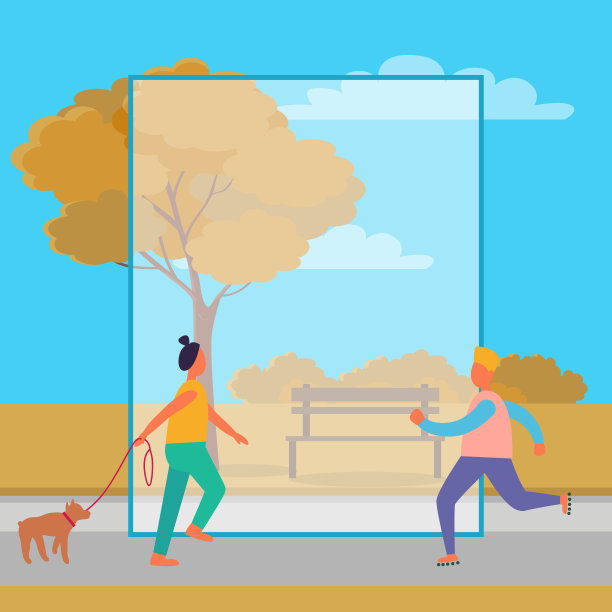 女人和狗，还有在秋天公园滑旱冰的男人图片下载