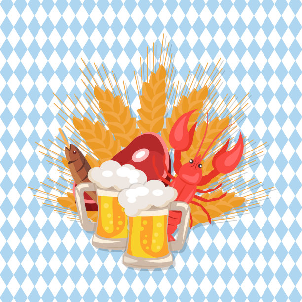 啤酒和零食在十月啤酒节矢量插图图片下载