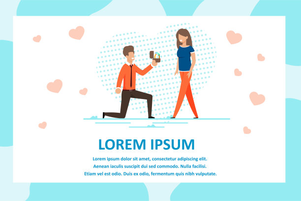 问候扁平海报与文字和情侣的爱情图片下载