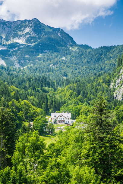 从萨尔茨韦尔登盐矿的视角俯瞰哈尔斯塔特村，奥地利图片下载