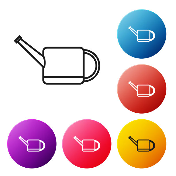 黑线喷壶图标孤立在白色背景。灌溉的象征。设置彩色圆形按钮图标。矢量图图片下载