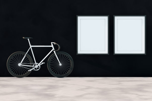 3D空框架与自行车在街道上，户外图片下载