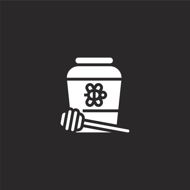 蜂蜜图标。填充蜂蜜图标的网站设计和移动，应用程序开发。蜂蜜图标从填充早餐收集孤立的黑色背景。图片下载