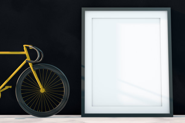 3D空框架与自行车在街道上，户外图片下载