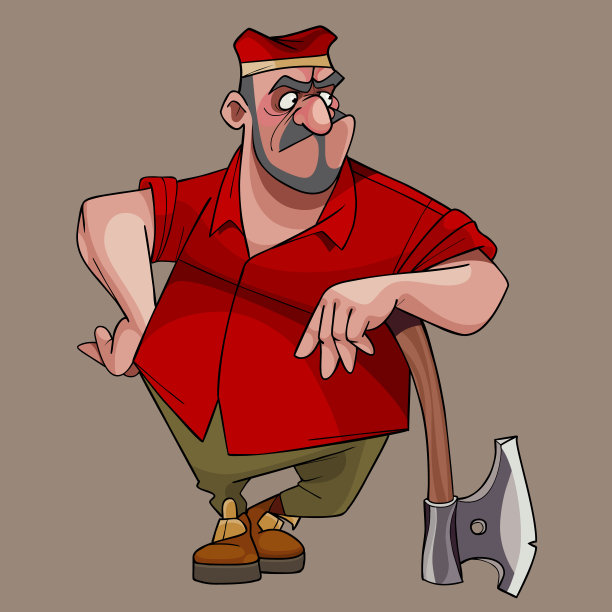 漫画中残暴的大个子站在斧头上图片下载