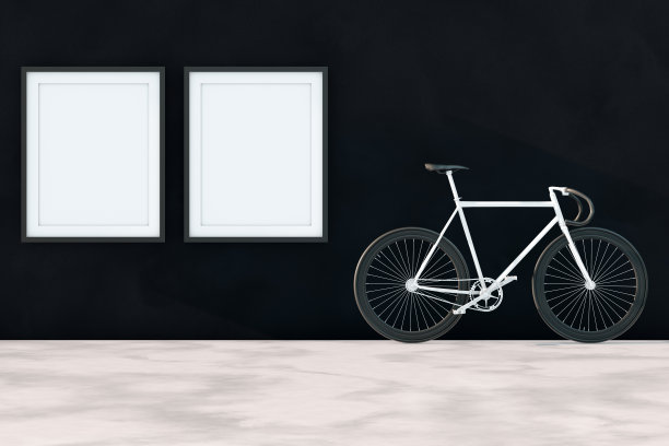 3D空框架与自行车在街道上，户外图片下载