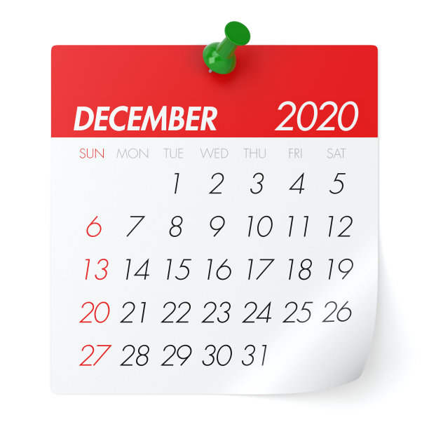 2020年12月-日历。孤立在白色背景。3D插图图片下载