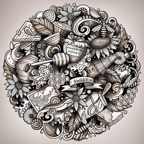 卡通矢量涂鸦蜂蜜插图图片下载