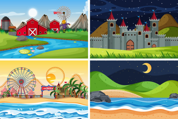 包括建筑物在内的一组户外场景图片下载