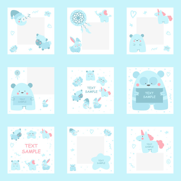 一组社交媒体帖子模板与涂鸦元素。图片下载