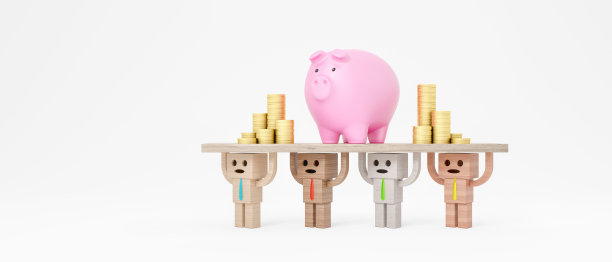商人携带储蓄罐和金币，商业概念3d渲染图片下载