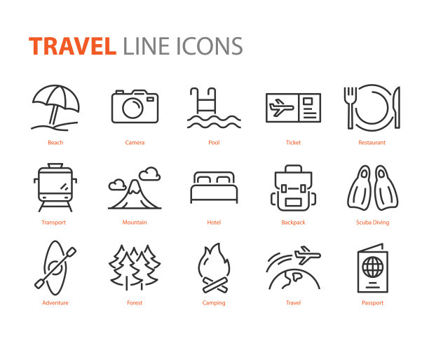 一套旅游图标，假日，假期，夏天，海滩图片下载