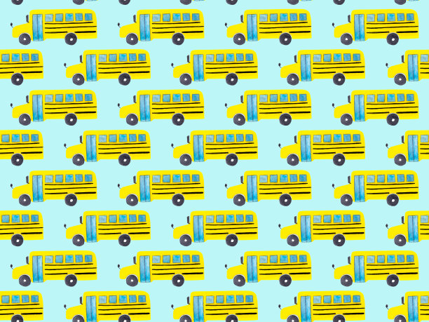 无缝图案与黄色校车在蓝色背景图片下载