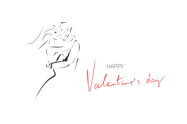 情人节卡片。手绘的一对恋人。拥抱年轻快乐的男女。书法的设计元素图片下载