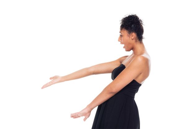 迷人的黑人妇女穿着一件漂亮的黑色连衣裙-显示到一边图片下载