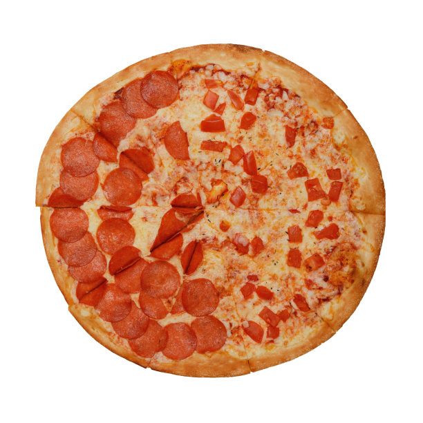 白色背景上有奶酪和意大利腊肠的圆形披萨图片下载