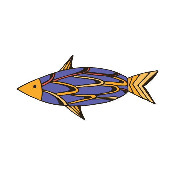 彩色卡通鱼在手绘风格。在白色背景上孤立的物体。矢量插画，儿童卡通风格。海洋主题。旅游,休闲,钓鱼。图片下载