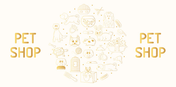 金色的宠物店框架。线矢量背景兽医商店。金模板边界兽医概念设计。图片下载